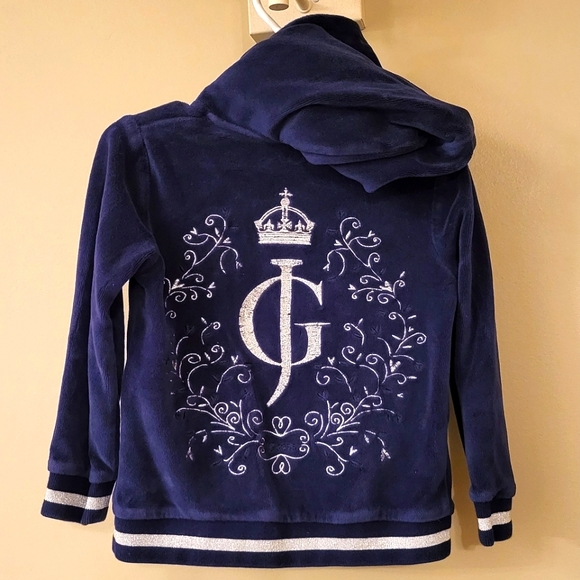 Guess navy velour zip up hoodie with design on back - Picture 3 of 6